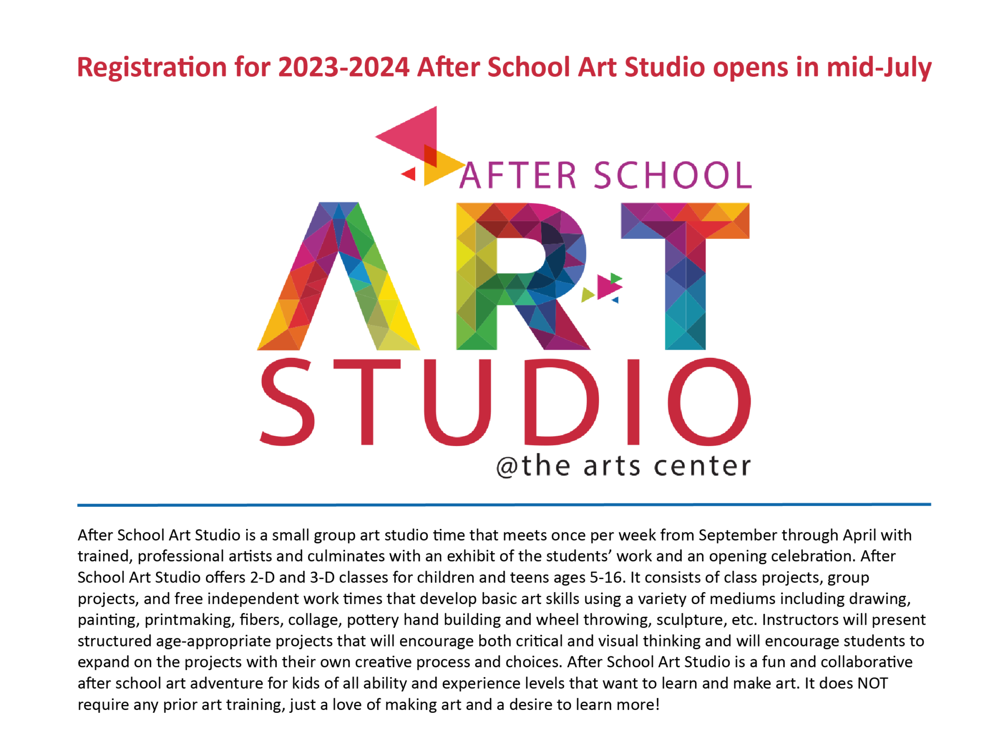 After School Art Studio Anderson Arts Center