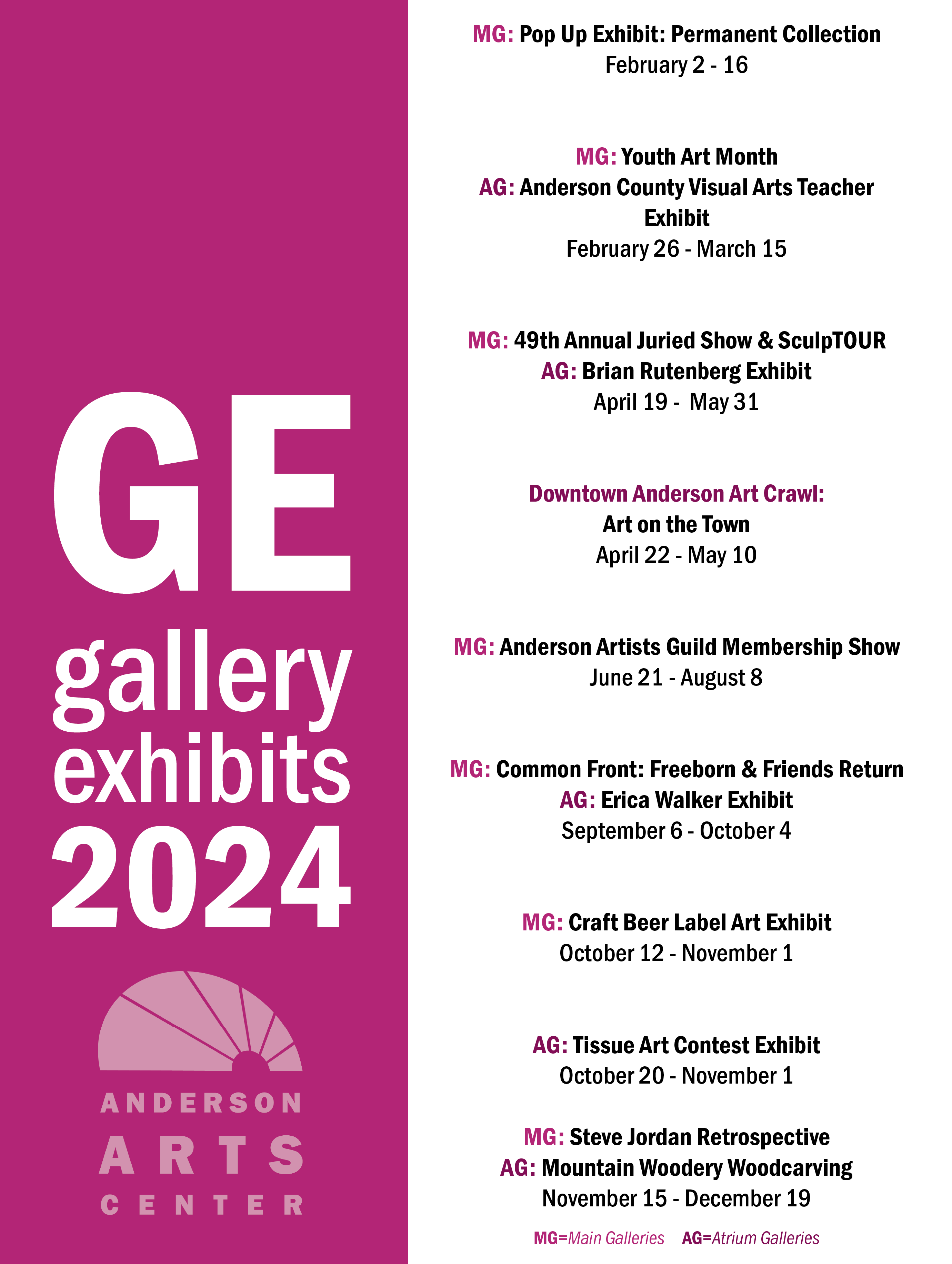 2024 Anderson Arts Center Gallery Exhibit Schedule